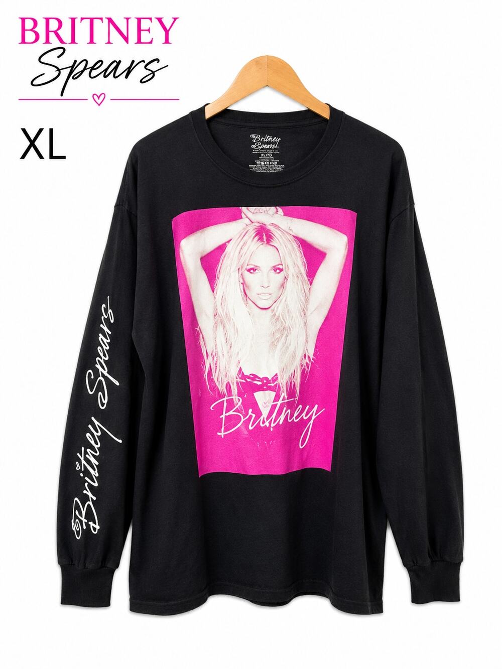 Britney Spears Graphic Long Sleeve Tee Women's XL Black Pink Official Shirt